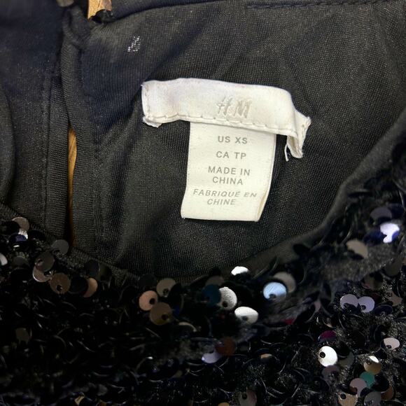 Black Sequin Long Sleeve Mini Dress XS Party Holiday NYE Cocktail Coquette - Picture 7 of 11